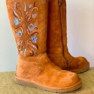 UGG Embroidered Brown Suede Boots